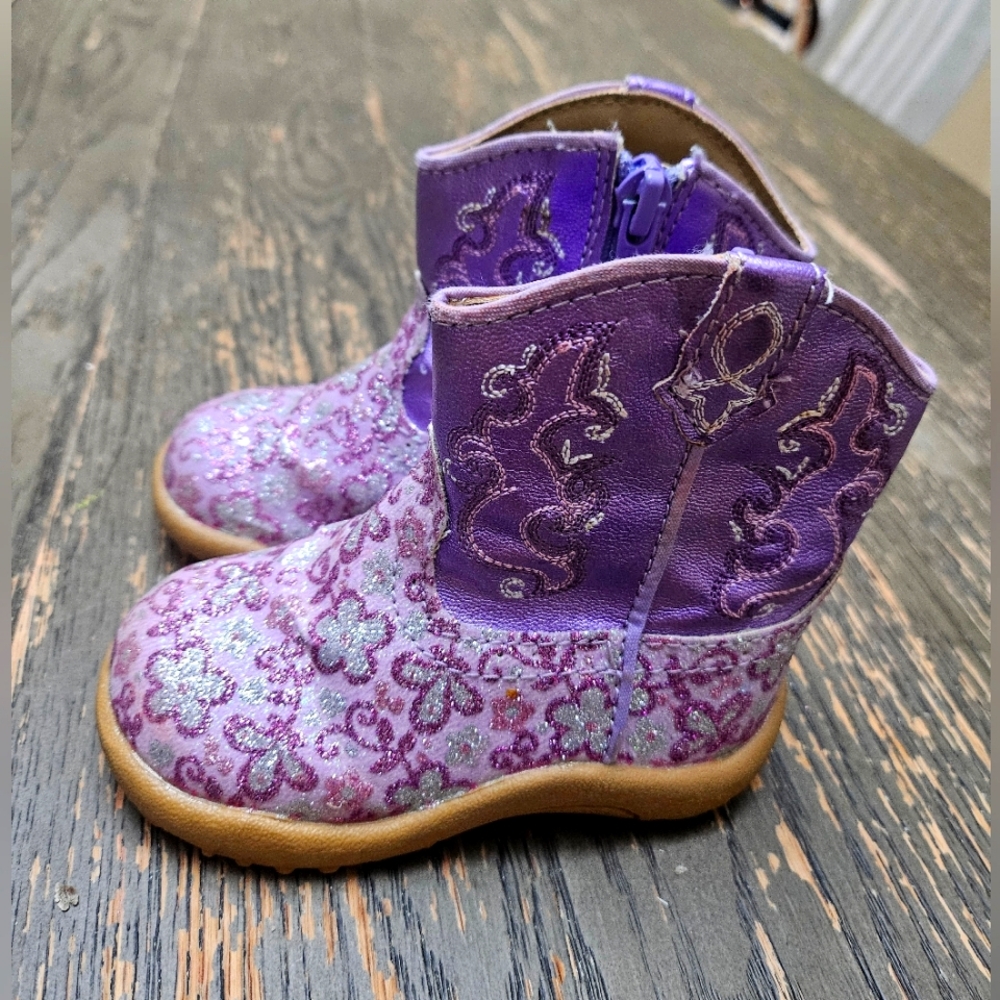 ROPER Lavender Glitter Floral Cowbaby Booties Size 4